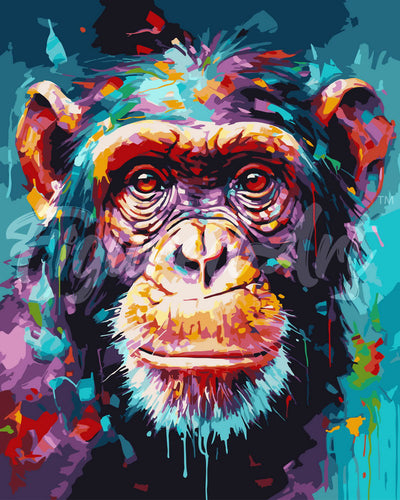 Peinture par numéros Figured'Art Chimpanzé Coloré Abstrait