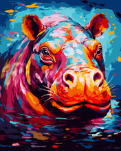 Charger l&#39;image dans la galerie, Peinture par numéros Figured&#39;Art Hippopotame Coloré Abstrait