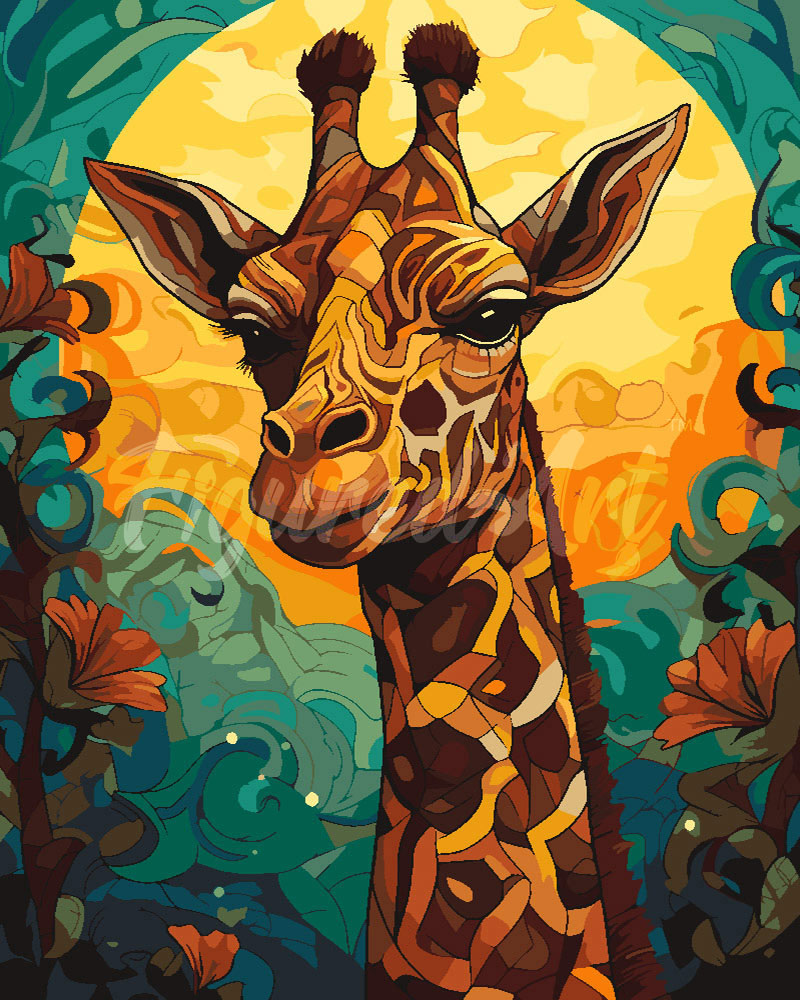 Kit Peinture Par Numéros Adultes - Toile 30x40 Cm Girafes, Avec Pinceaux Et Peintures Acryliques, Activité Relaxante DIY