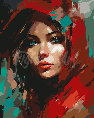 Peinture par numéros Figured'Art Femme au foulard rouge