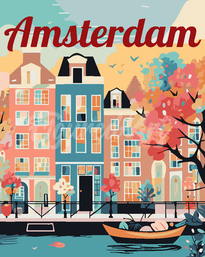 Peinture par numéros Figured'Art Affiche de voyage Amsterdam en fleurs