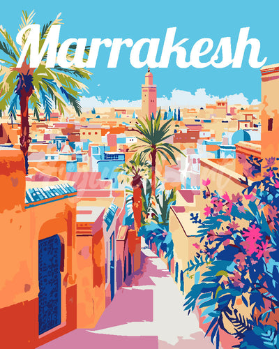 Peinture par numéros Figured'Art Affiche de voyage Marrakech