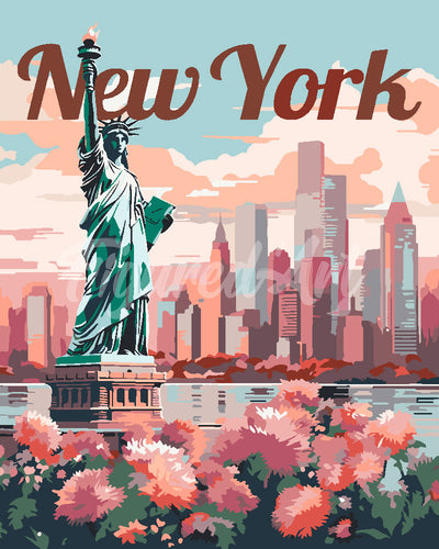 Peinture par numéros Figured'Art Affiche de voyage New York en fleurs