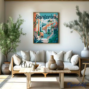 Affiche de voyage Santorin en fleurs