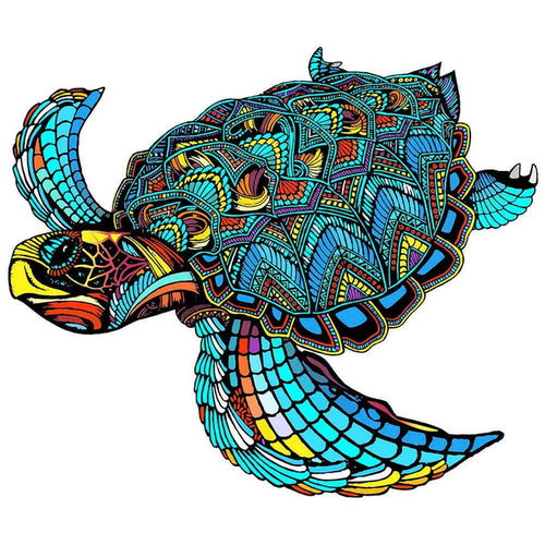 Puzzle 2D en Bois - Tortue de mer colorée