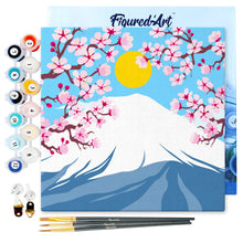 Charger l&#39;image dans la galerie, Mini Peinture par Numéros 20x20cm avec cadre Le Mont Fuji