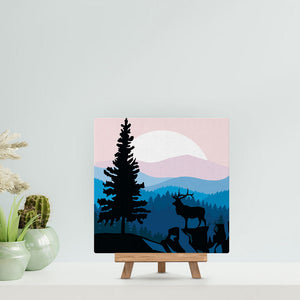 Mini Peinture par Numéros 20x20cm avec cadre Cerf majestueux et Paysage