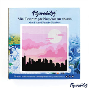 Mini Peinture par Numéros 20x20cm avec cadre New York sous un Ciel rosé