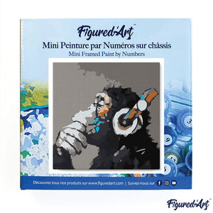 Mini Peinture par Numéros 20x20cm avec cadre Singe casque audio