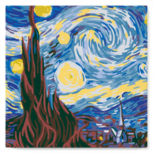 Charger l&#39;image dans la galerie, Mini Peinture par Numéros petit format 20x20cm avec cadre Van Gogh Nuit Etoilée