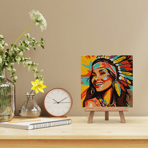 Mini Peinture par Numéros 20x20cm avec cadre Femme Native Pop Art