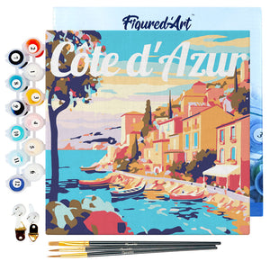 Mini Peinture par Numéros 20x20cm avec cadre Côte d'Azur