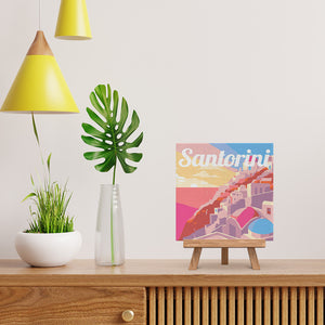 Mini Peinture par Numéros 20x20cm avec cadre Coucher de Soleil à Santorin