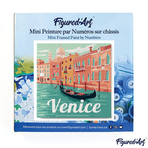 Mini Peinture par Numéros 20x20cm avec cadre Gondoles à Venise