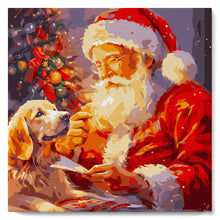 Charger l&#39;image dans la galerie, Mini Peinture par Numéros 20x20cm avec cadre Père Noël et son Chien