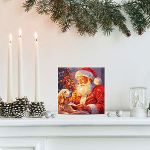 Mini Peinture par Numéros 20x20cm avec cadre Père Noël et son Chien