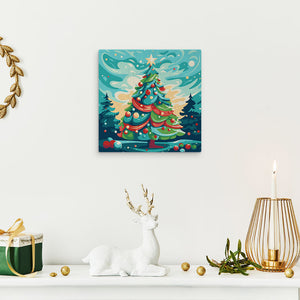 Mini Peinture par Numéros 20x20cm avec cadre Sapin de Noël Abstrait