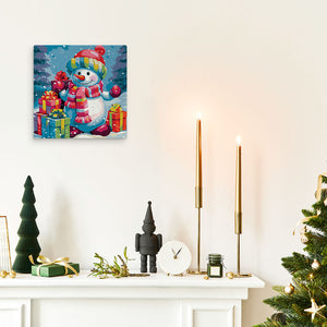 Mini Peinture par Numéros 20x20cm avec cadre Bonhomme de Neige et Cadeaux dans la Neige