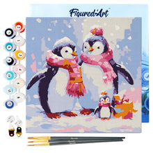 Charger l&#39;image dans la galerie, Mini Peinture par Numéros 20x20cm avec cadre Famille de Pingouins sous la Neige