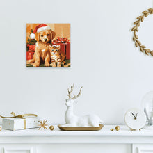 Charger l&#39;image dans la galerie, Mini Peinture par Numéros 20x20cm avec cadre Chat et Chien de Noël