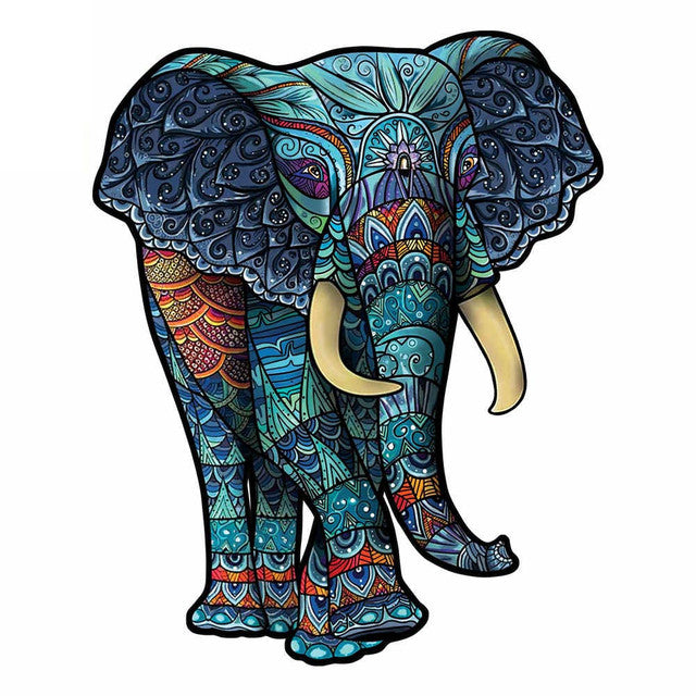 Puzzle 2D en Bois - Eléphant Bleu