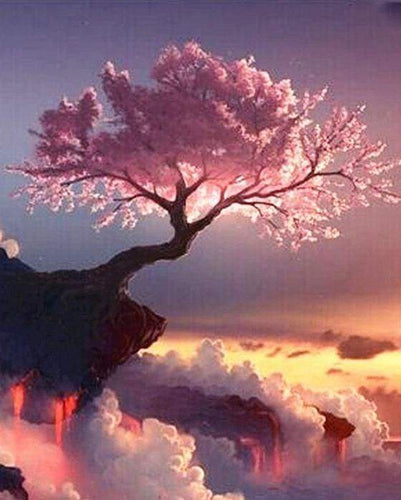 peinture par numéros | Arbre rose et Nuages | complexe paysages | FiguredArt