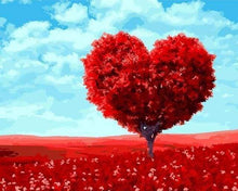 Charger l&#39;image dans la galerie, peinture par numéros | Arbre rouge Coeur | arbres intermédiaire nouveautés paysages romantique | FiguredArt