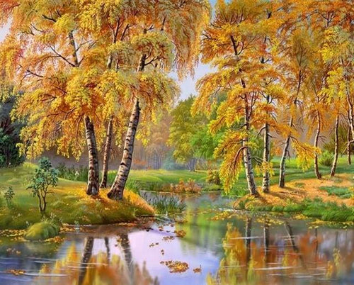 peinture par numéros | Arbres aux feuilles jaunies près de la Rivière | complexe paysages | FiguredArt