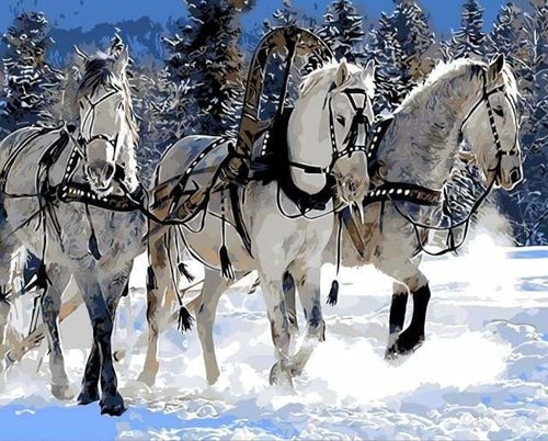 peinture par numéros | Attelage de Chevaux dans la neige | animaux chevaux intermédiaire | FiguredArt