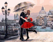 Charger l&#39;image dans la galerie, peinture par numéros | Baiser Romantique sous la pluie | intermédiaire romantique ville | FiguredArt
