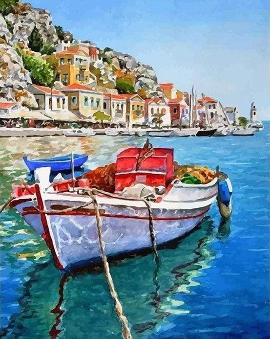 Aquarelle originale de Vaubourg : Barque sur cale au port (encadré Aquarelle originale de Vaubourg : Barque sur cale au port (encadré