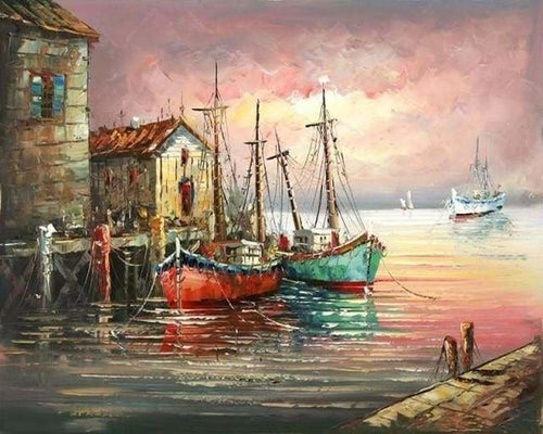 peinture par numéros | Bateaux de Pêche au Port | bateaux complexe paysages | FiguredArt
