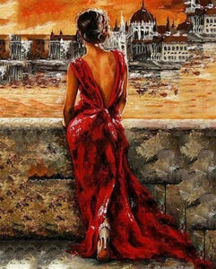 peinture par numéros | Belle Femme en Robe rouge | complexe romantique | FiguredArt