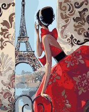 Charger l&#39;image dans la galerie, peinture par numéros | Belle Femme et Tour Eiffel | facile ville | FiguredArt