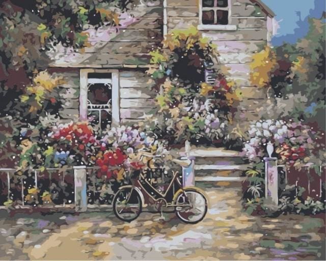 peinture par numéros | Bicyclette devant la Maison | intermédiaire paysages | FiguredArt