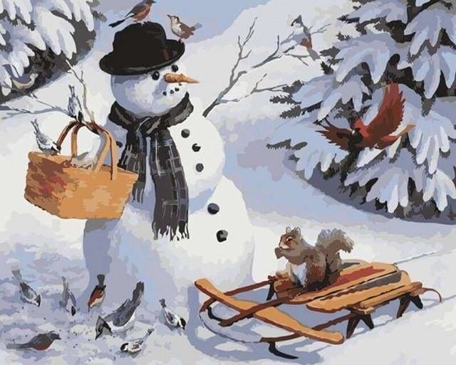 peinture par numéros | Bonhomme de Neige et Ecureuil | animaux facile Noël | FiguredArt