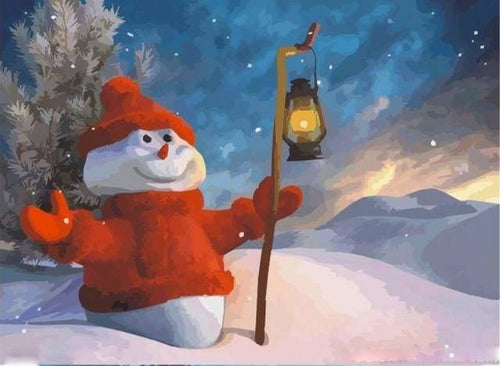 peinture par numéros | Bonhomme de Neige et sa Lanterne | facile Noël | FiguredArt