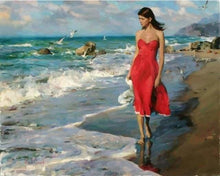 Charger l&#39;image dans la galerie, peinture par numéros | Bord de Mer et Femme en Rouge | complexe paysages | FiguredArt