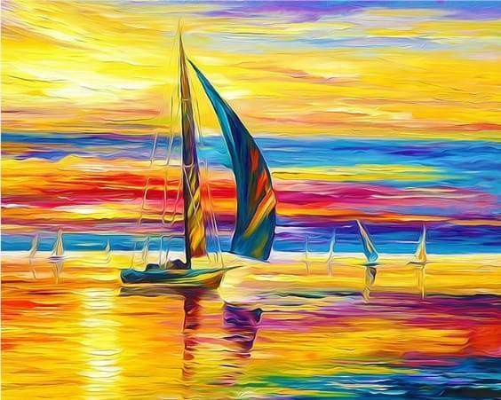 peinture par numéros | Bord de Mer et Lumières du coucher de Soleil | bateaux complexe paysages | FiguredArt