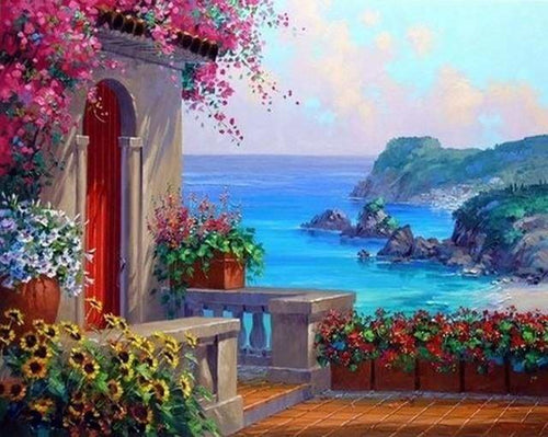 peinture par numéros | Bord de Mer méditerranéen | complexe paysages | FiguredArt
