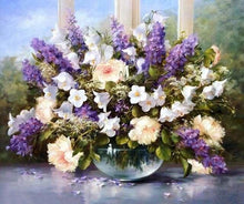 Charger l&#39;image dans la galerie, peinture par numéros | Bouquet coloré blanc et violet | complexe fleurs | FiguredArt