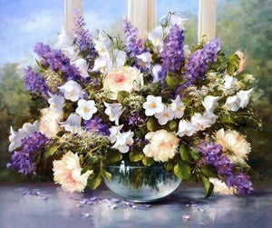 peinture par numéros | Bouquet coloré blanc et violet | complexe fleurs | FiguredArt