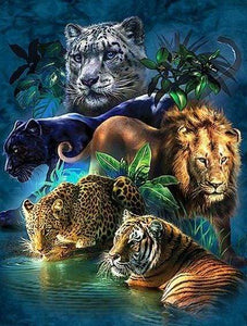 Broderie Diamant - Diamond Painting Animaux de la Jungle 40x50cm toile tendue sur châssis