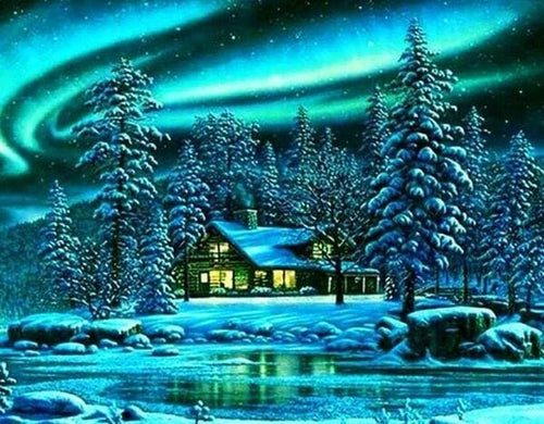Broderie Diamant | Broderie Diamant - Aurore Polaire | Broderie Paysages paysages | FiguredArt