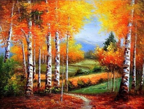 Broderie Diamant | Broderie Diamant - Bouleaux en Automne | Broderie Paysages paysages | FiguredArt