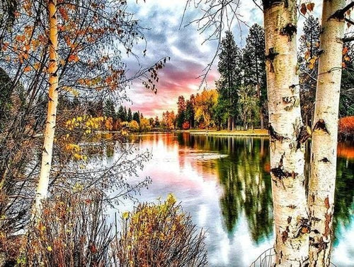 Broderie Diamant | Broderie Diamant - Boulot et Lac | Broderie Paysages paysages | FiguredArt