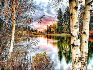 Broderie Diamant | Broderie Diamant - Boulot et Lac | Broderie Paysages paysages | FiguredArt