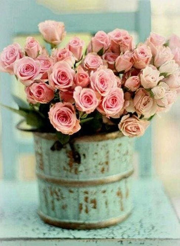 Broderie Diamant | Broderie Diamant - Bouquet de Roses dans un Seau | Broderie Fleurs fleurs | FiguredArt