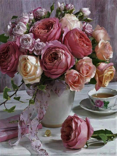 Broderie Diamant - Diamond Painting Bouquet de Roses 40x50cm toile tendue sur châssis