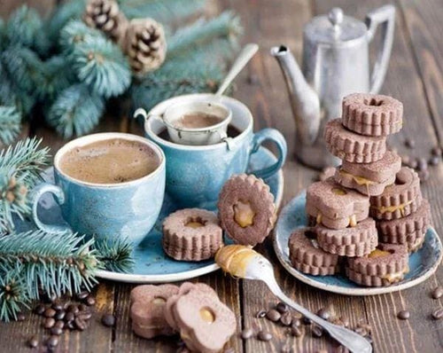 Broderie Diamant | Broderie Diamant - Café et petits sablés | Broderie Cuisine cuisine | FiguredArt